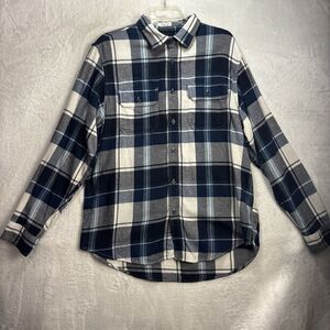 Faded Royalty Flannel USA Large Blue And White Pockets Marilyn Monroe On Back